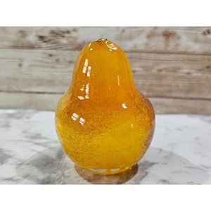 Gorgeous 2.5" Solid Blown Glass Golden Pear Paperweight Signed